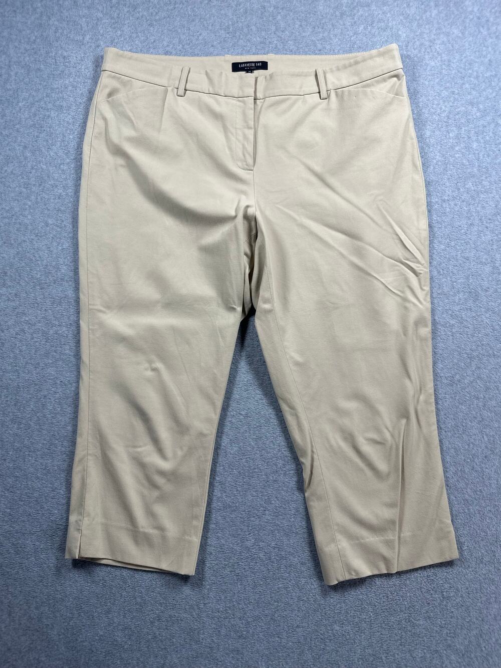 Lafayette 148 NY Cotton Stretch Capri Pant Women's 14 Beige Straight Leg